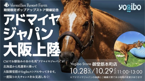 CMでお馴染みの名馬“アドマイヤジャパン”が、 大阪御堂筋のYogiboストアに登場